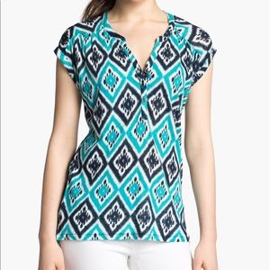 Lucky brand blue ikat diamond top 2x